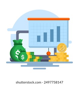 Online Financial Growth Concept, Computer Device with Business Charts on Isolated Background, Growth Stock Diagram, Growth or Success. Financial Items, Business Investments, Financial Market Trading.