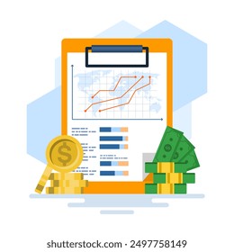 Concepto de crecimiento financiero en línea, dispositivo informático con gráficos de negocios en fondo aislado, diagrama de acciones de crecimiento, crecimiento o éxito. Partidas Financieras, Inversiones Empresariales, Negociación en el Mercado Financiero.