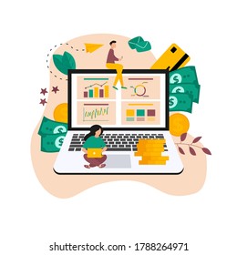 Online financial instrument on stock market. Investment analysis with graph and candlestick chart. Investment instrument concept
