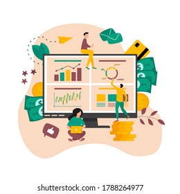 Online Financial Instrument On Stock Market. Investment Analysis With Graph And Candlestick Chart. Investment Instrument Concept