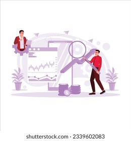 Online financial technology develops intelligent analytical tools in return on investment business and banking. Digital marketing concept. Trend Modern vector flat illustration