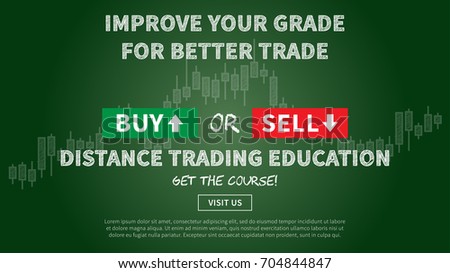 Online financial trading education vector illustration. Web banner remote education for traders graphic design. Promotion banner with dark green blackboard creative concept.
