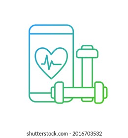 Icono de vector lineal gradiente de aplicación de aptitud en línea. Comportamiento de la salud. Plataforma de usuarios de motivación para la autorealización. Símbolos de color de línea delgada. Pictograma de estilo moderno. Dibujo de contorno aislado del vector