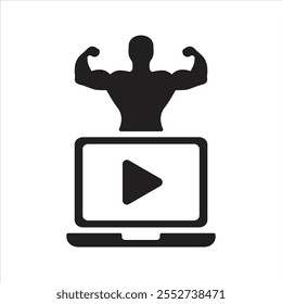 Icono de fitness en línea. Video Aptitud física. Icono de entrenamiento en casa