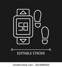 Online Fitness Pedometer Device White Linear Icon For Dark Theme. Walking Style. Step Count Display. Thin Line Customizable Illustration. Isolated Vector Contour Symbol For Night Mode. Editable Stroke