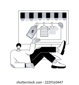 Online flea market abstract concept vector illustration. Online vintage marketplace, digital flea auction, used good ecommerce platform, second hand trade, antique internet shop abstract metaphor.