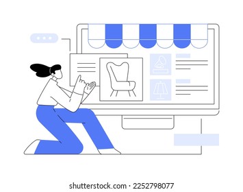 Online flea market abstract concept vector illustration. Online vintage marketplace, digital flea auction, used good ecommerce platform, second hand trade, antique internet shop abstract metaphor.