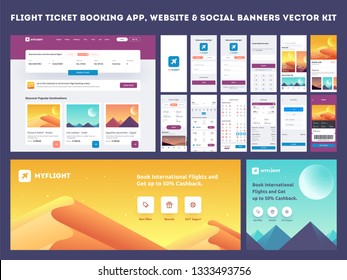 Online Flight Booking App onboarding website banner or template kit, Travel, Insurance, Air ticket; Holiday planning, Book your air flight and Flight No.