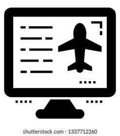 Online flight booking, glyph vector icon.