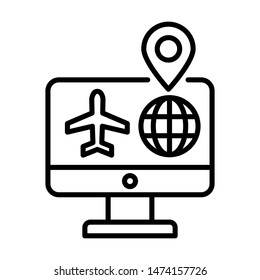 Online flight booking icon. Stroke outline style. Vector. Isolate on white background.