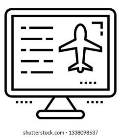 Online flight booking, line vector icon.