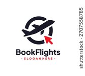 Online flight reservation logo design template. Computer cursor icon with airplane combination. Concept of holiday ticket, tourism, trip, exploration, etc.