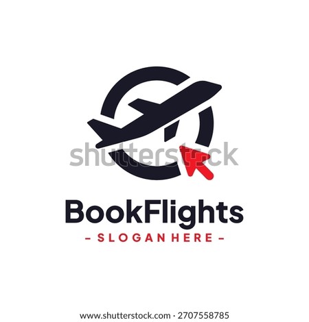 Online flight reservation logo design template. Computer cursor icon with airplane combination. Concept of holiday ticket, tourism, trip, exploration, etc.