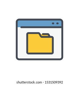 Online folder storage color line icon. Website with folder files archive vector outline colorful sign.