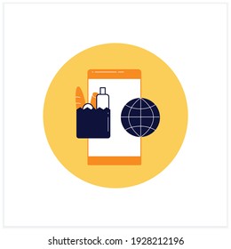 Online food app flat icon. Contactless meal order. Grocery phone application. Online shopping. Delivery food conception. 3d vector illustration