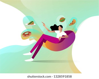 Online food, Delivery, Buy food from mobile phone, Can use for web banner, infographics, hero images. Flat vector illustration.