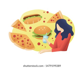 Online food, Delivery, Buy food from mobile phone, Can use for web banner, infographics, hero images. Flat vector illustration.