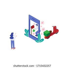 Online food, Delivery, Buy food from mobile phone, Can use for web banner, infographics, hero images. Flat vector illustration.