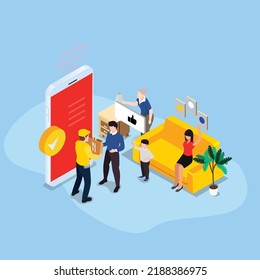 Online food delivery isometric 3d vector illustration concept for banner, website, illustration, landing page, flyer, etc.
