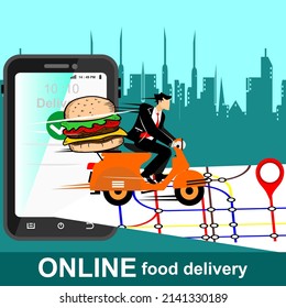 Online Food delivery, poster and banner vector