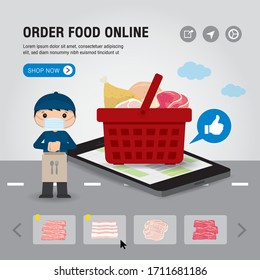 Online Food Delivery Service Concept Cartoon Vector illustration. Mobile or Smartphone open app for Online food order infographic. COVID-19. Quarantine in the city.