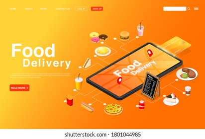 Online Food Delivery Service. Online Food Delivery Concept. Landing Page Template. Vector EPS 10