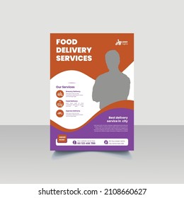 Online Food Delivery Service Flyer, Grocery Delivery, Courier Man flyer, Express Delivery Flyer Template Design Suitable For Brochure Cover Or Poster Design