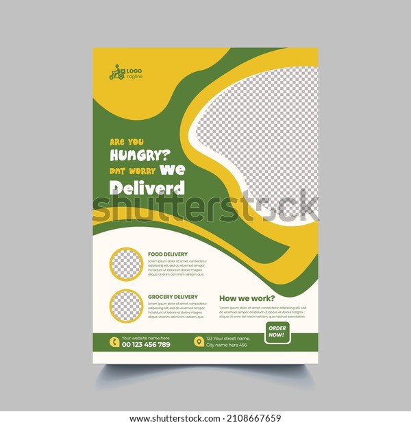 Online Food Delivery Service Flyer,\
Grocery Delivery, Courier Man flyer, Express Delivery Flyer\
Template Design Suitable For Brochure Cover Or Poster\
Design