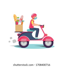 Online food delivery service , online order tracking, delivery home and office. Scooter delivery. Shipping. Man on the bike. Vector illustration