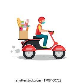 Online food delivery service , online order tracking, delivery home and office. Scooter delivery. Shipping. Man on the bike. Vector illustration