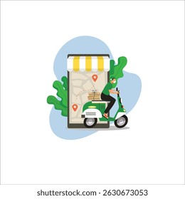 Online Food Delivery Service with Scooter and Map