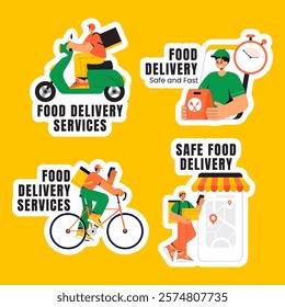 Online Food Delivery Service Social Media Label Templates in Hand-Drawn Style