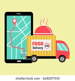 Online food delivery service vector illustration. Uber eat, grab food, fast food design template for landing page, web, mobile app, poster, flyer.