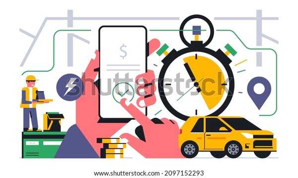 Online food delivery service to your home.\
Online payment for ordering food through the phone application.\
Map, route, address, courier, eat, car, pay, phone, app, icon,\
sign. Vector\
illustration.