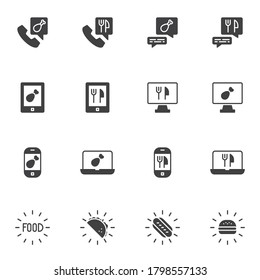 Online food delivery vector icons set, modern solid symbol collection, filled style pictogram pack. Signs, logo illustration. Set includes icons as fast food delivery, burger, tacos, fried tortilla
