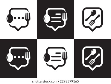 online food logo. chat with fork spoon combination symbol vector illustration