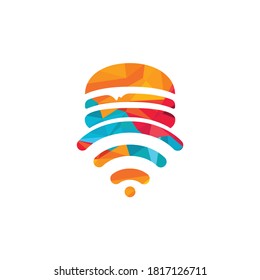 Online food logo design concept. Hamburger and WiFi signal symbol or icon.