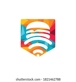 Online food logo design concept. Hamburger and WiFi signal symbol or icon.