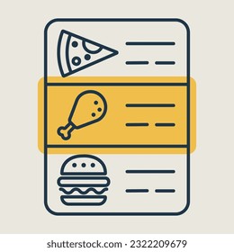 Icono aislado del vector del menú de comida en línea. Signo de entrega. Símbolo gráfico para cocinar diseño de sitio web y aplicaciones, logotipo, aplicación, interfaz de usuario