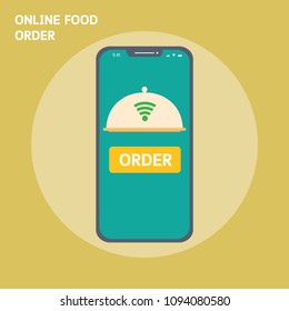 Online Food Oder Isometric Flat Icon, Vector illustration From Smartphone