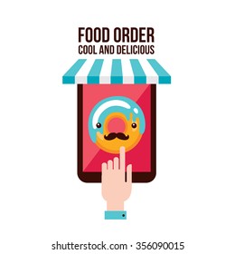 Online food order app Person choosing donut menu flat design