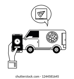 Online food order and delivery black and white
