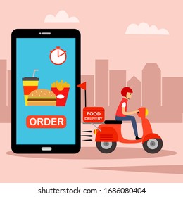 Vektorillustration von Online-Bestellungen und der Lieferung von Lebensmitteln. Uber essen, Futter schnappen, Fastfood in flachem Design für Landing-Seite, Web, mobile App, Poster, Flyer.