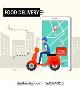 Vektorillustration von Online-Bestellungen und Speisen-Zustelldiensten. Fast Food, Futter holen, Uber essen Design-Vorlage für Landing-Page, Web, mobile App, Poster, Flyer. Expresslieferung nach Hause.