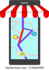 Online food order and food delivery service via smartphone. Food delivery and fast food design for landing page, web, poster, flyer. Easy meal logistic with smartphone. Vector illustration.