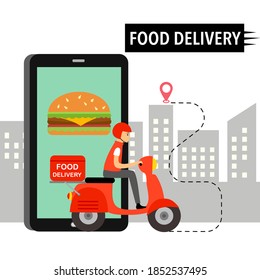 Online-Bestellung von Lebensmitteln und Lieferung von Lebensmitteln Vektorgrafik. Fast Food, Futter holen, Uber essen Design-Vorlage für Landing-Page, Web, mobile App, Poster, Flyer. Expresslieferung nach Hause.