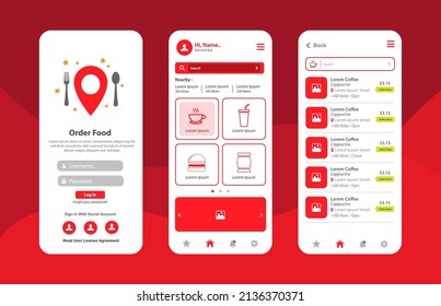 Online food order service with restaurant menu. Food order design kit for app. Graphical user interface for responsive mobile application