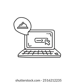 Online food ordering or delivery service. Laptop computer with cursor pointing at search bar. Concept of online ordering, ordering in, takeout, delivery, restaurant, meal kit, catering, food service