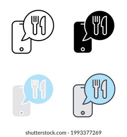 Online food ordering and fast food delivery use mobile phone. Order process concept in for app and web symbol sign. Phone, delivery food icon. Vector illustration. Design on white background. EPS10