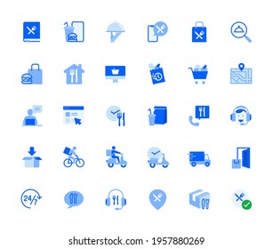 Online food ordering icons set for personal and business use. Vector illustration icons for graphic and web design, app development, business and marketing material.